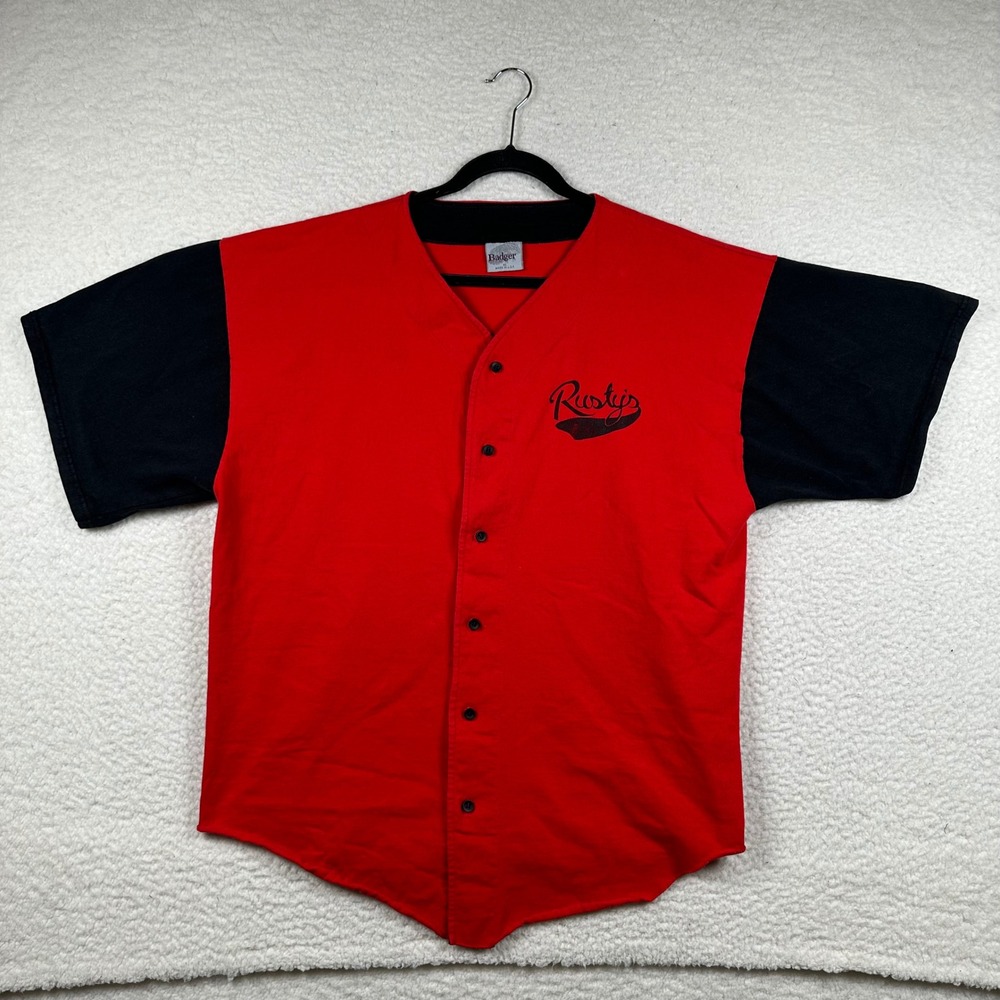 Badger Baseball Jersey Mens Vintage USA Cotton Button Up XL Red Black Retro